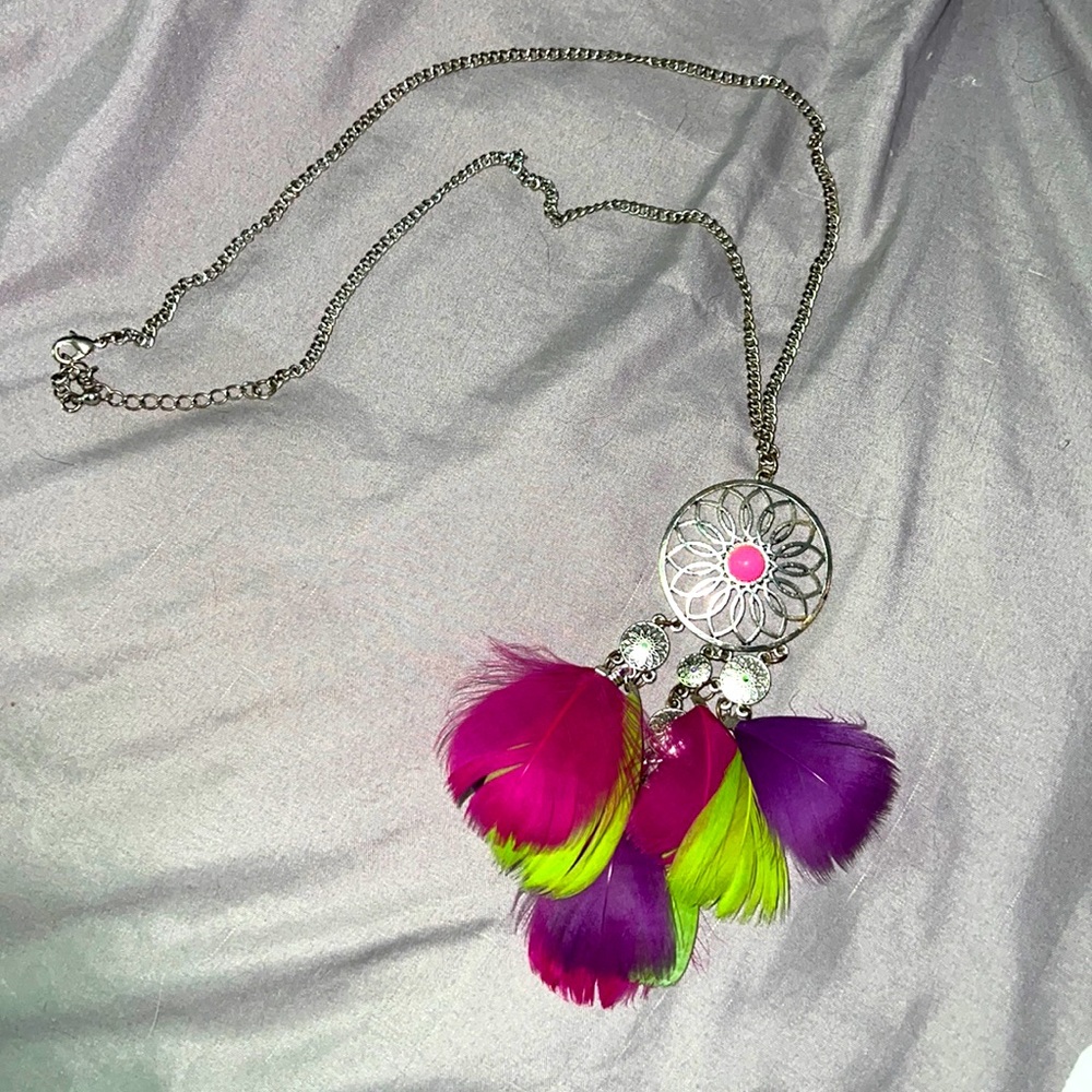 Silver feather necklace